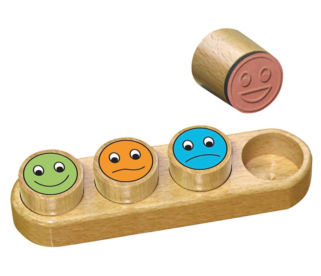 Tampons - bois - smileys - évaluation - lot de 4 assortis