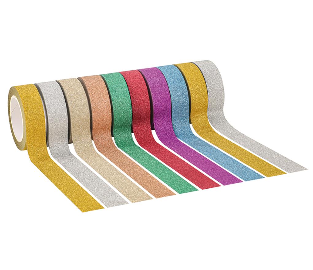 kleefband - washitape - glitter - set van 10 assorti