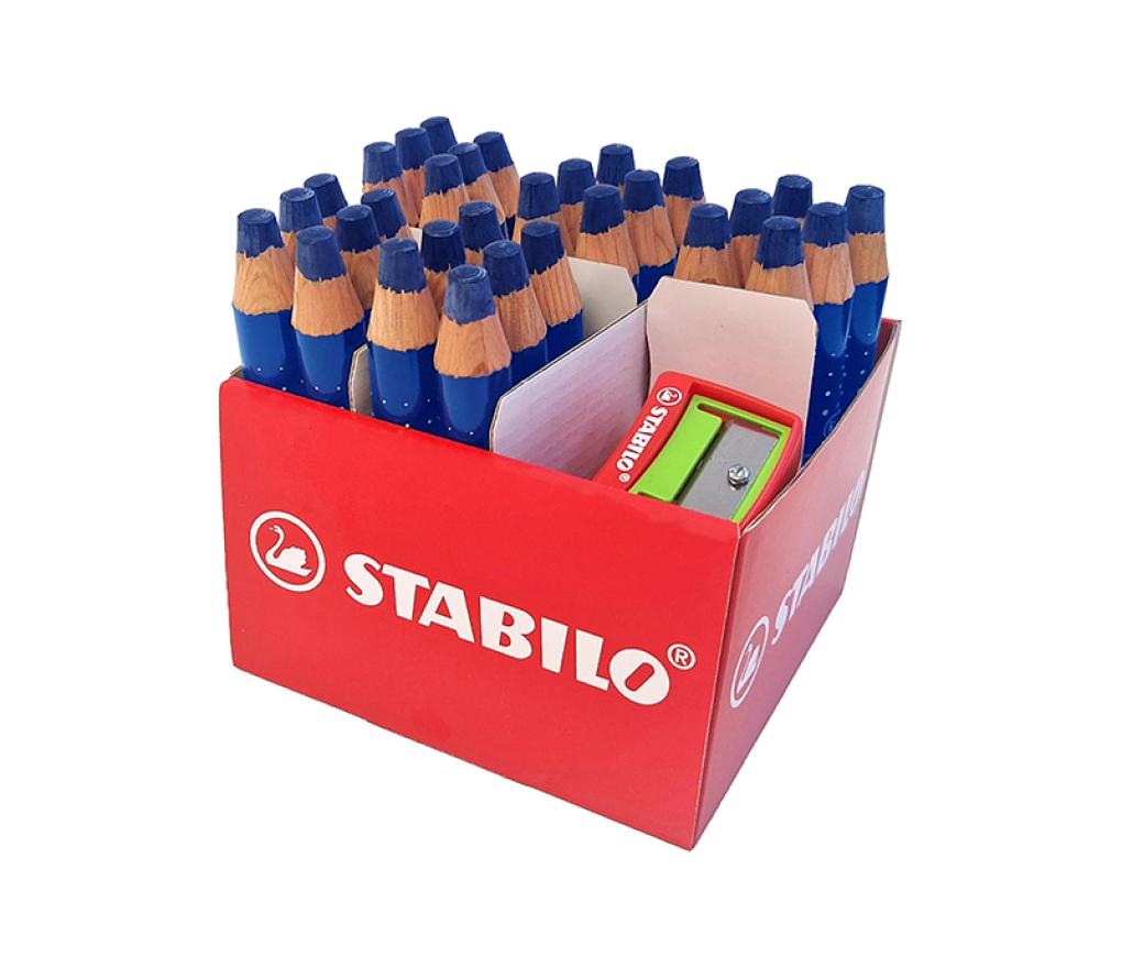 Potloden - whiteboard - Stabilo MARKdry - klaspakket - blauw - set van 30 + 2 slijpers