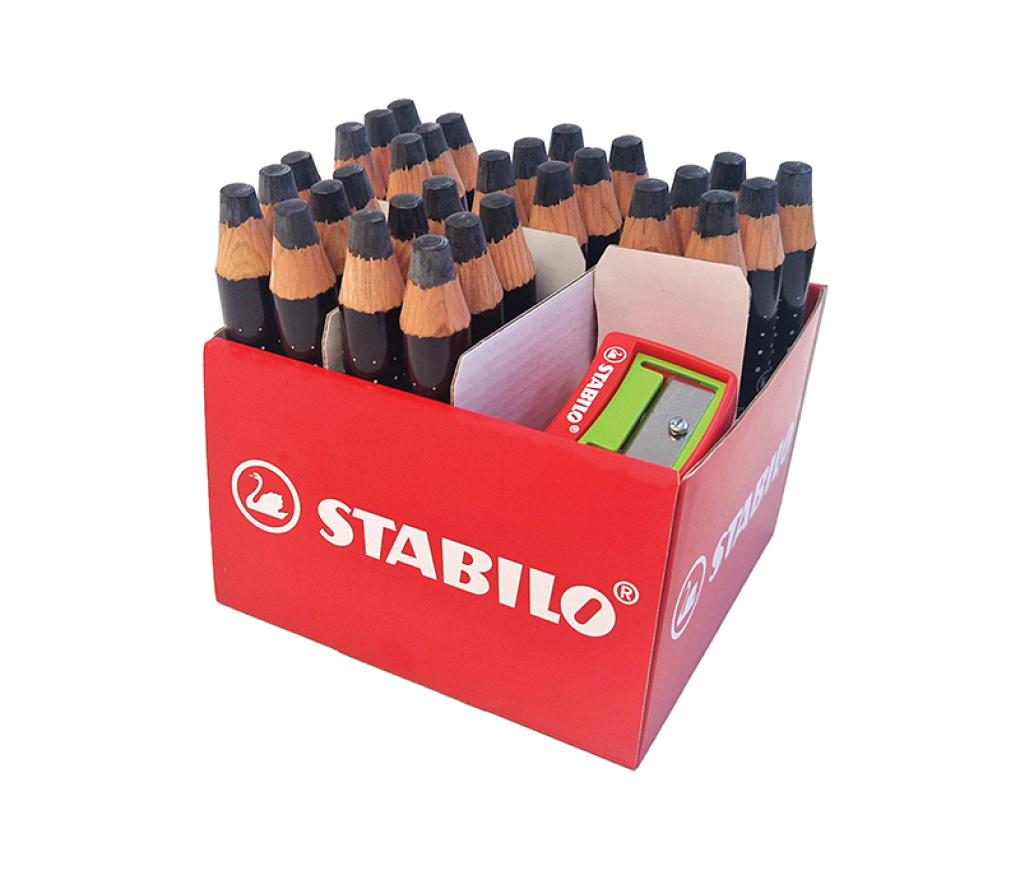 Potloden - whiteboard - Stabilo MARKdry - klaspakket - zwart - set van 30 + 2 slijpers