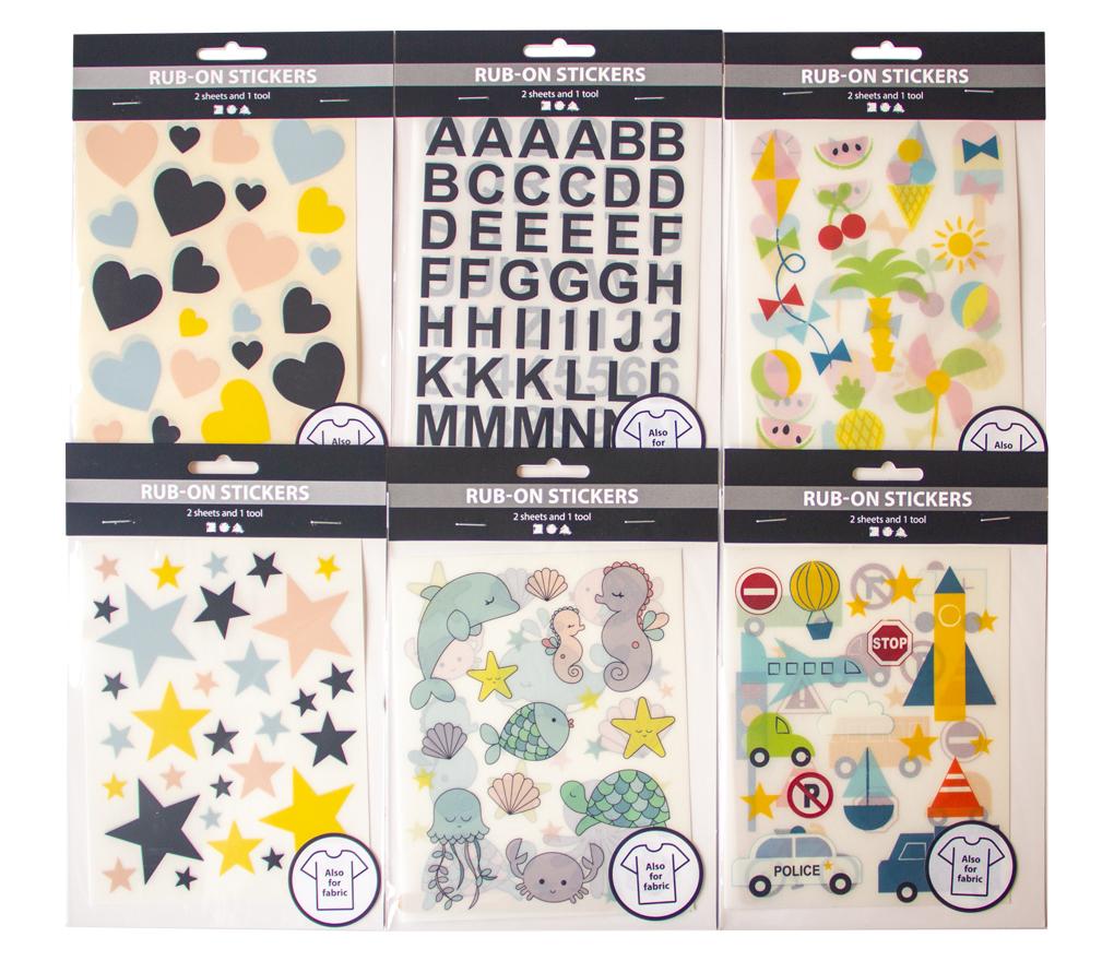 Stickers - textiel - rub-on stickers - set van 12