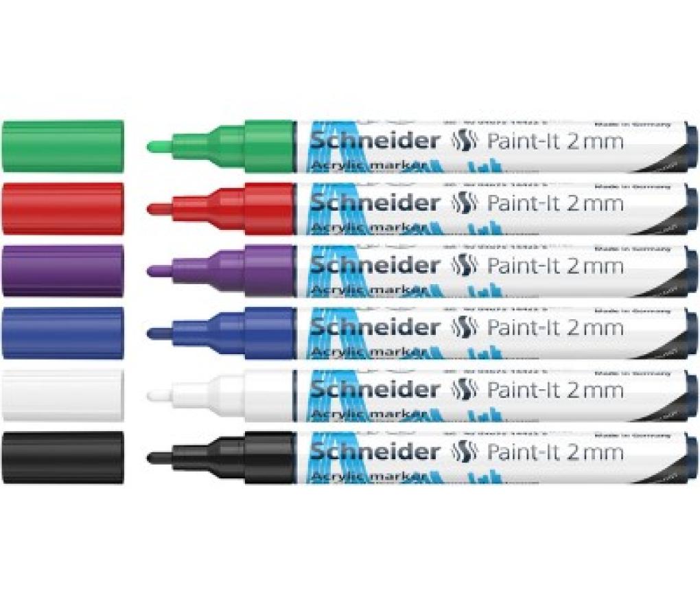 Acrylverfstift Schneider Paint-it 310 2 mm basiskleuren etui/6 - Per pak