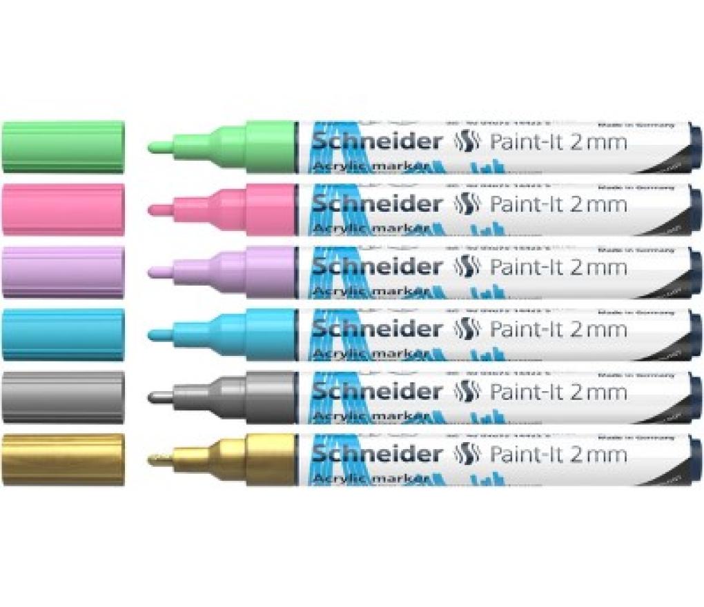 Acrylverfstift Schneider Paint-it 310 2 mm metallic pastel etui/6 - Per pak
