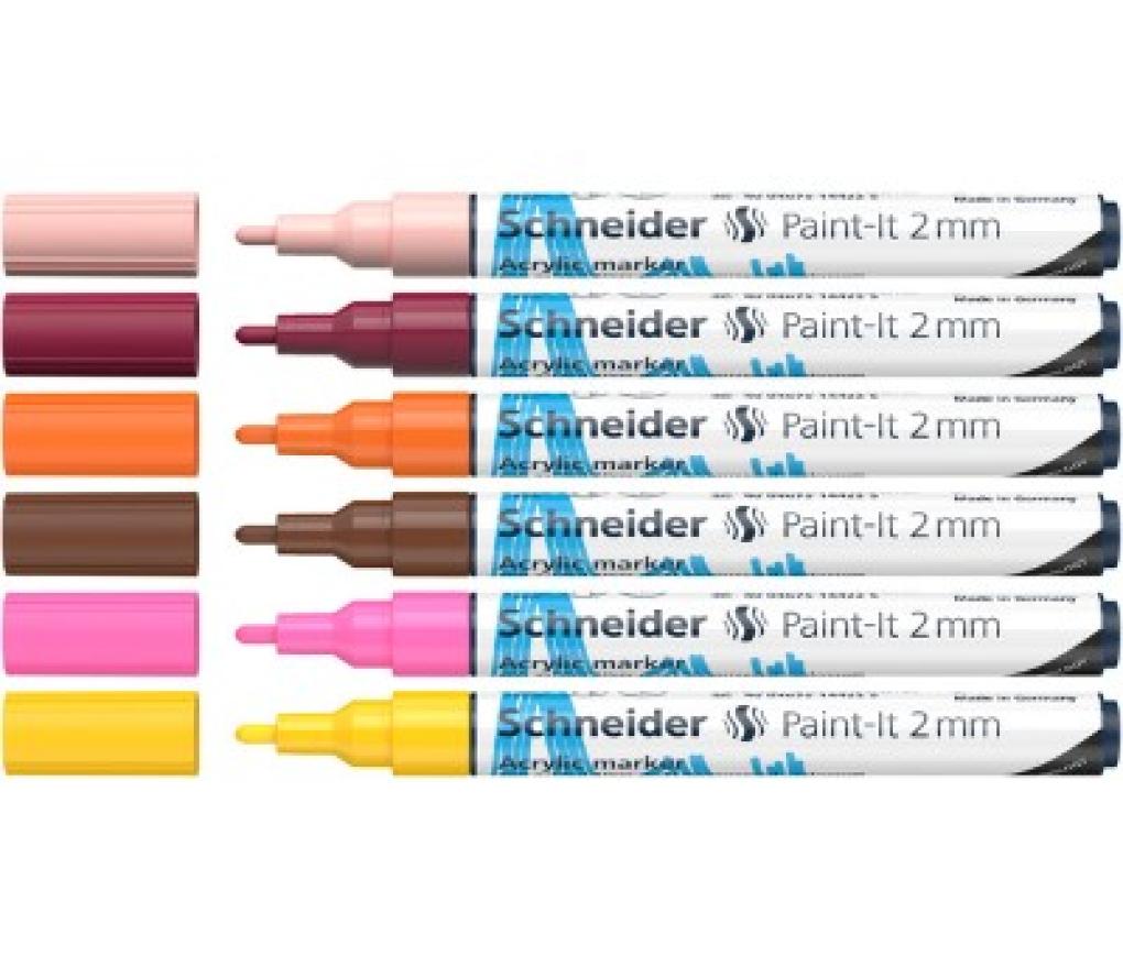 Acrylverfstift Schneider Paint-it 310 2 mm warme kleuren etui/6 - Per pak