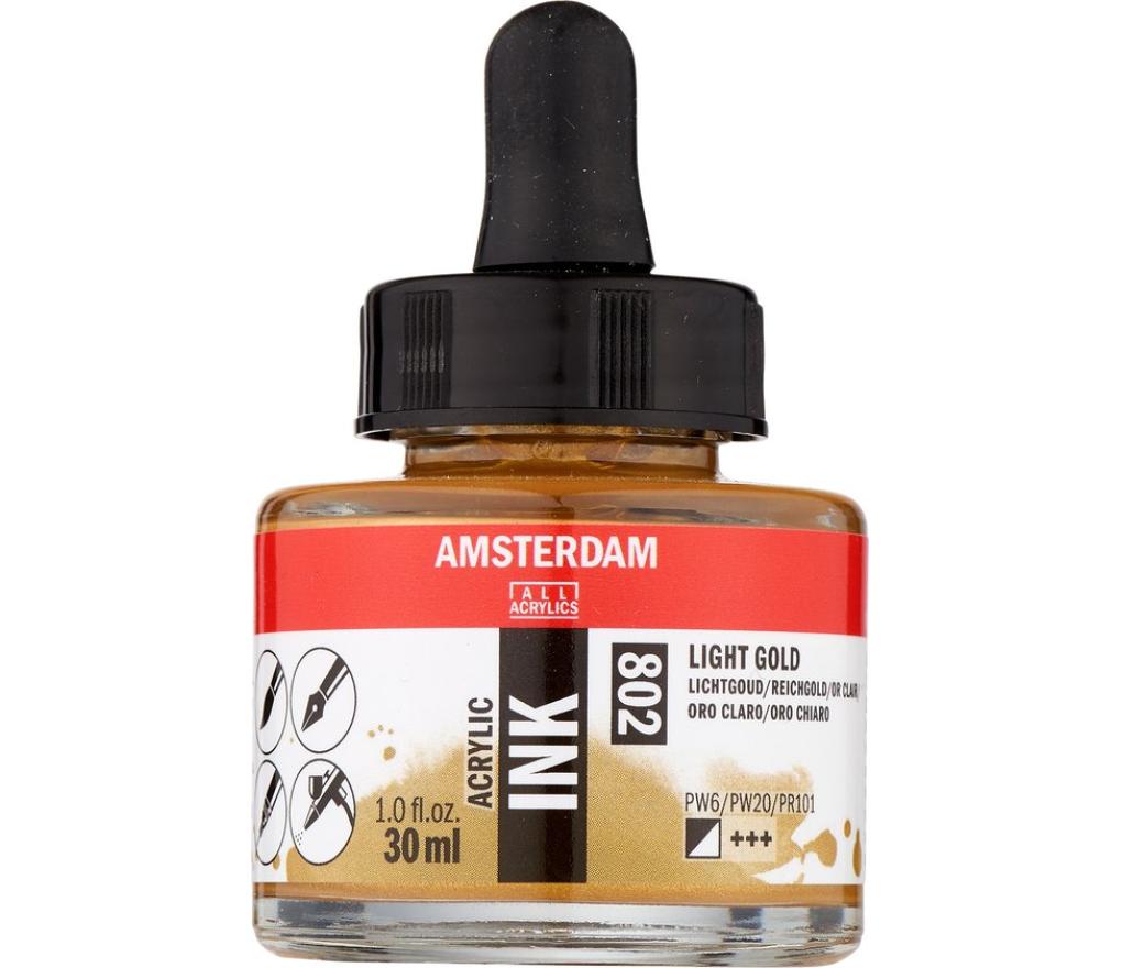 Amsterdam Acrylinkt 30 ml lichtgoud 802 - Per stuk