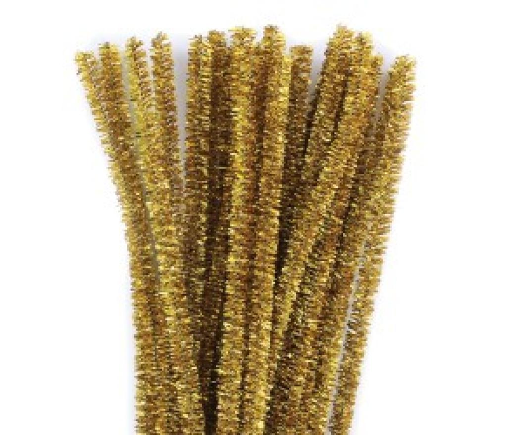 Chenilledraad 6 mm 30 cm glitter goud pak/50 - Per stuk