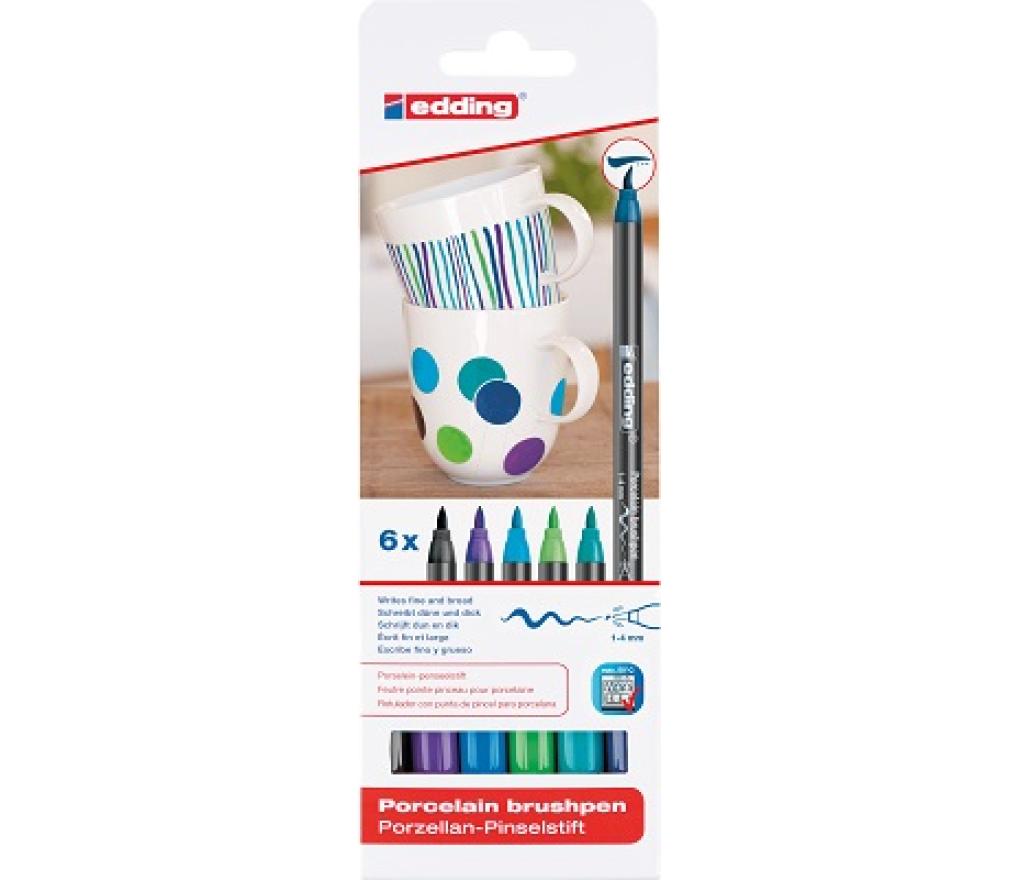 Glas- en porseleinverfstifen Edding 4200 koele kleuren set/6 - Per pak