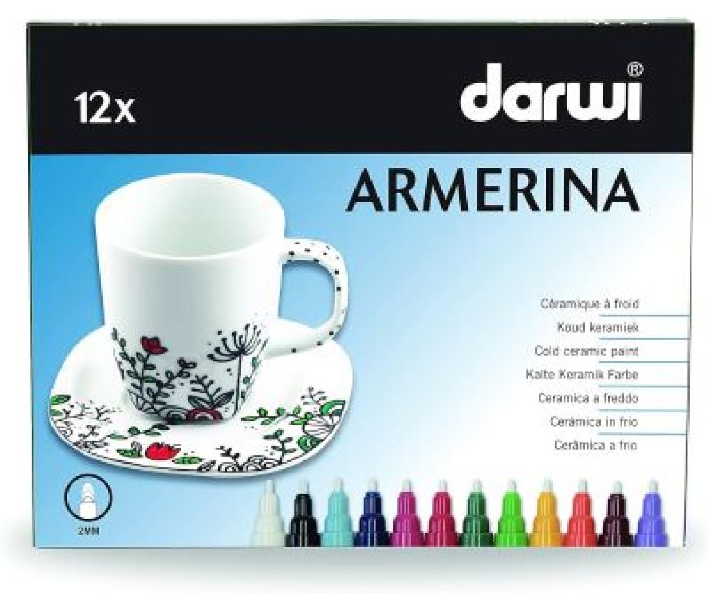 Glas- en porseleinverfstiften Darwi Armerina dekkend pak/12 - Per pak