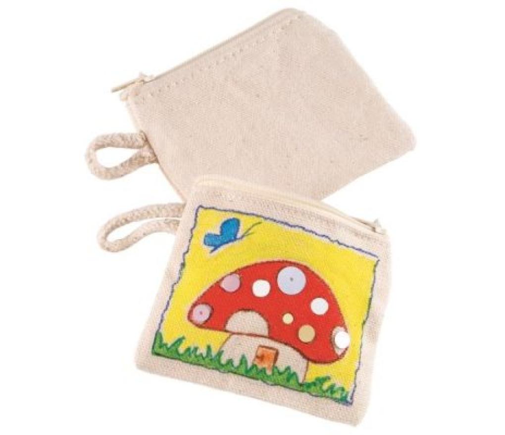 Katoenen geldbeugel met sleutelring en rits 10 x 8 cm om te decoreren