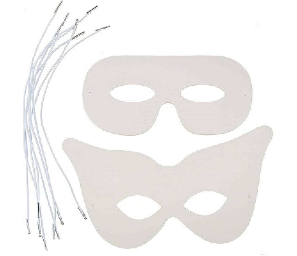 Maskers (half) in wit karton 2 ontwerpen pak/12 - Per pak