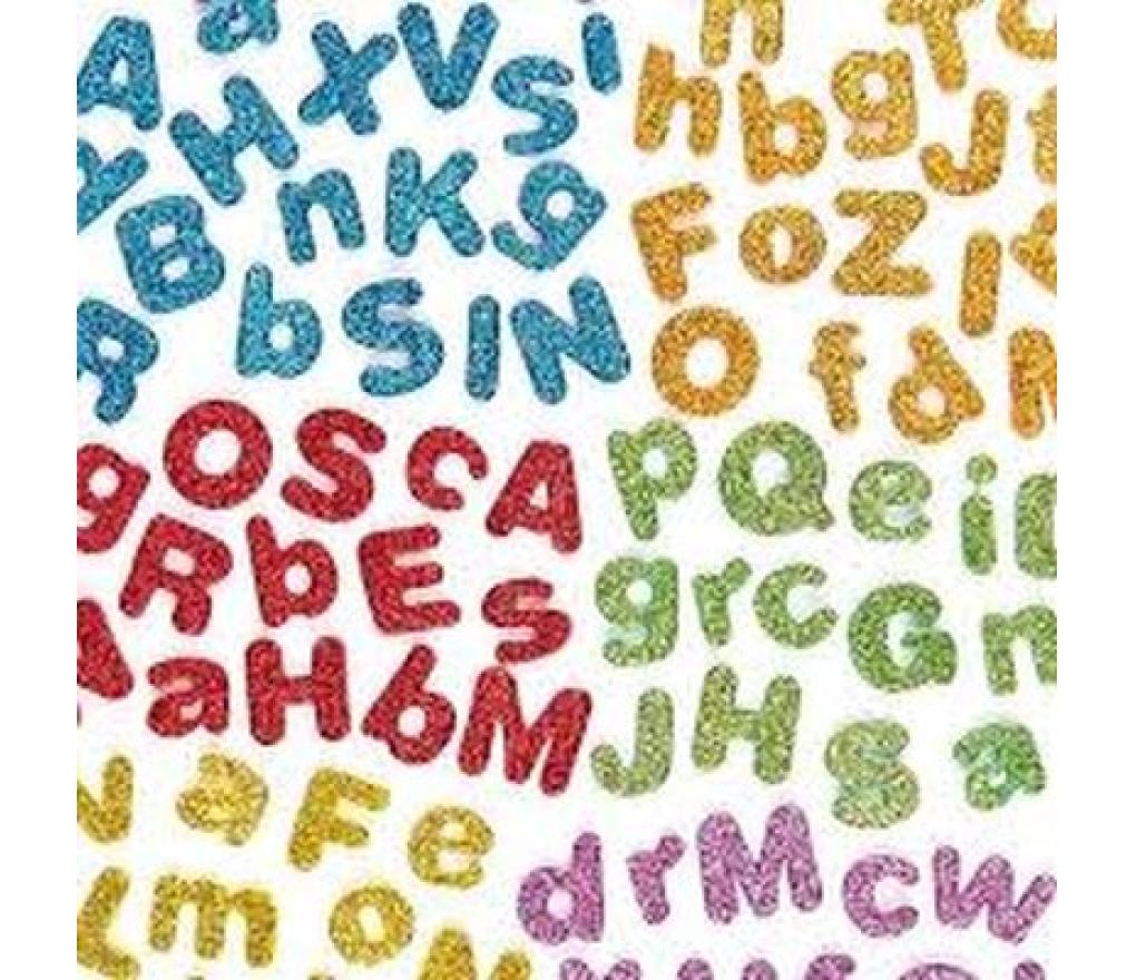 Neopreen zelfklevende letters 10 - 15 mm glitter assorti zakje/850 - Per stuk