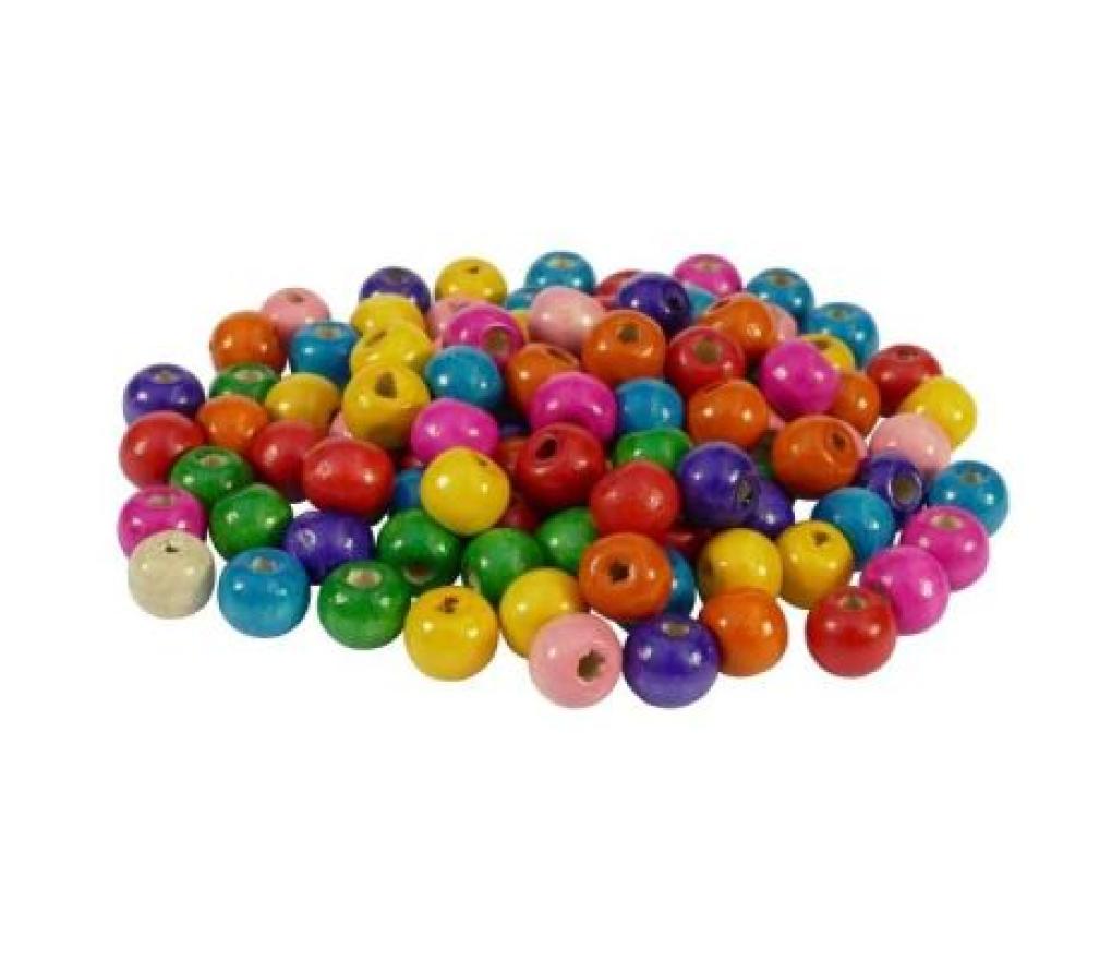 Parels hout rond 10 mm in geassorteerde kleuren zak/100 - Per pak