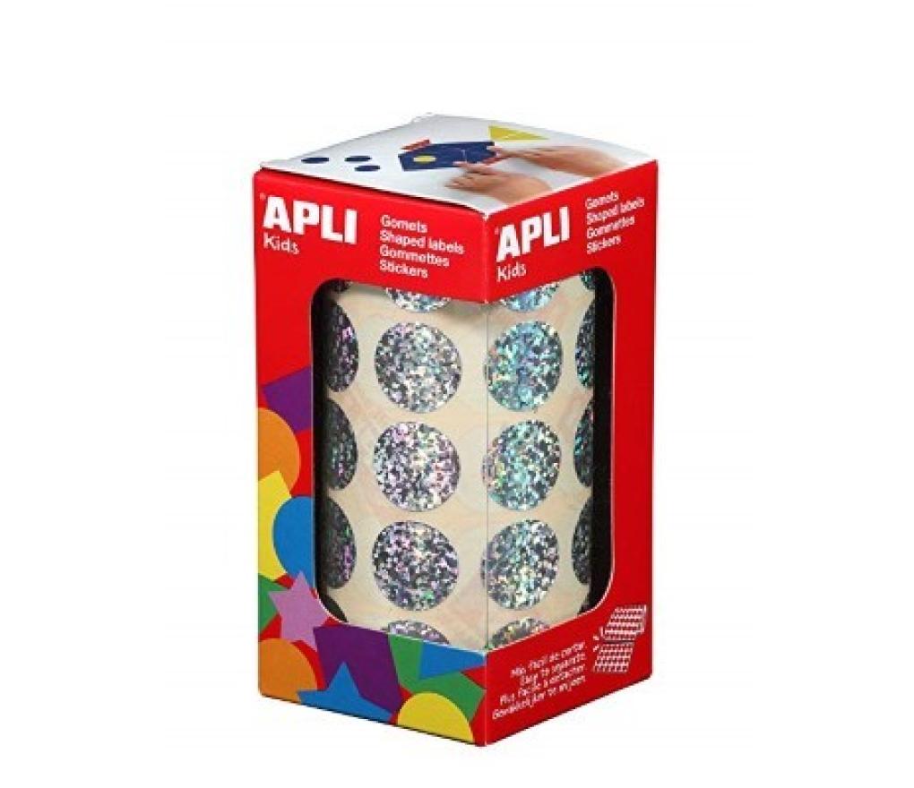 Plakfiguurtjes cirkel 20 mm op rol metallic zilver stardust zelfklevend rol/1770 - Per pak