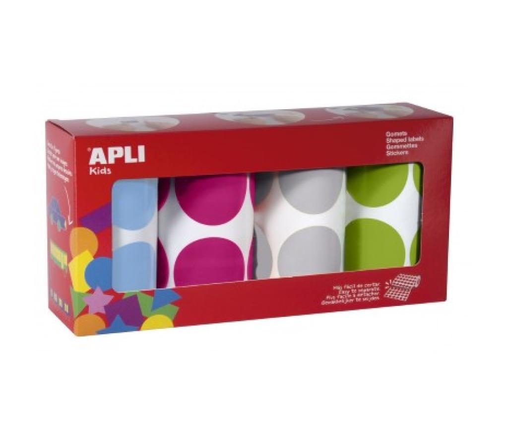 Plakfiguurtjes cirkel 45 mm blauw fuchsia grijs limoen zelfklevend 4 rollen/1416 - Per pak