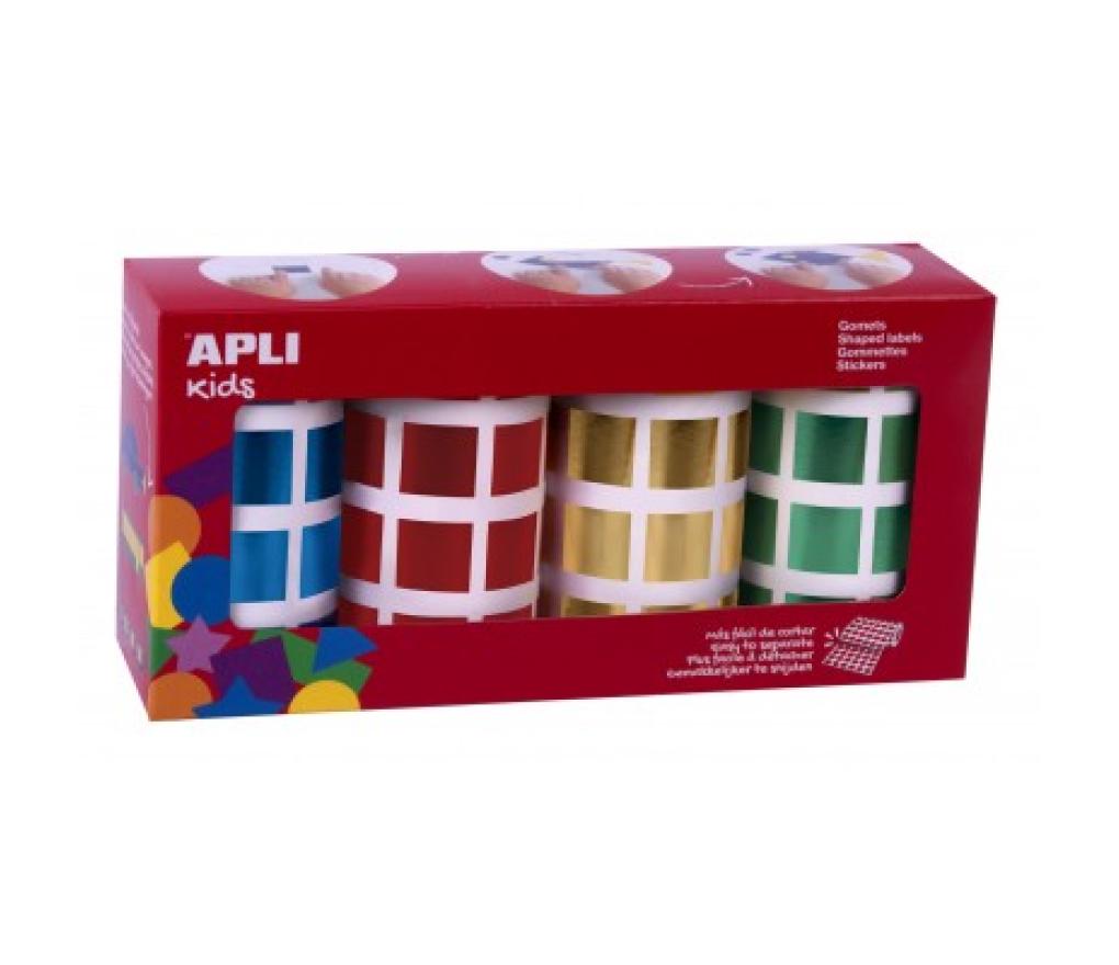 Plakfiguurtjes vierkant 20 mm metallic blauw rood goud groen zelfklevend 4 rollen/5640 - Per pak