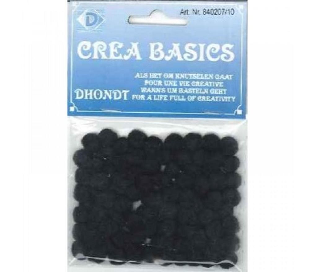Pompons zwart 7 mm pak/100 - Per pak