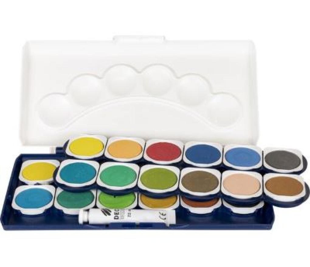 Verfdoos Stylex waterverf 24 kleuren + dekwit + penseel - Per stuk