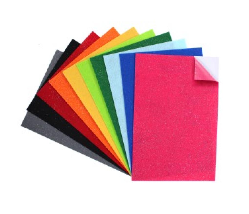 Vilt 20 x 30 cm glitter zelfklevend 1 mm 10 kleuren vel/10 - Per pak