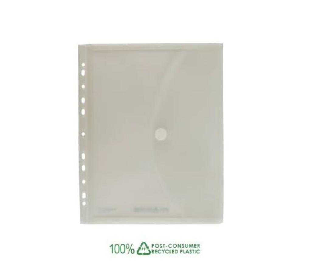 Omslag 100% PCR PP FolderGreen A4 met velcrosluiting + balg + perforatie transparant - Per stuk