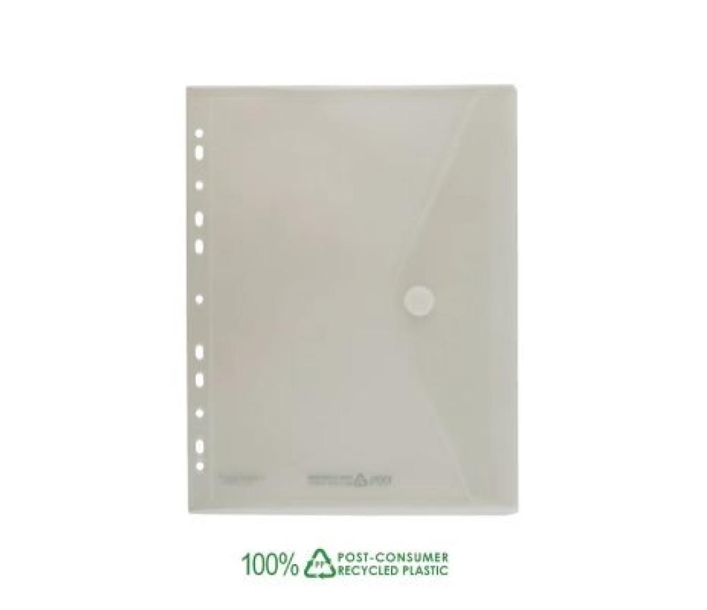 Omslag 100% PCR PP FolderGreen A4 met velcrosluiting + perforatie transparant - Per stuk