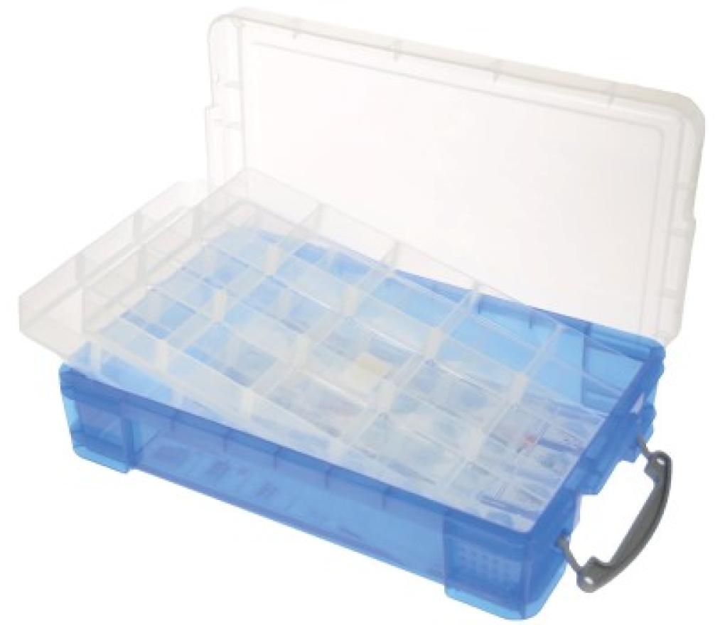 Opbergdoos met deksel RUB 4L 39,5 x 25,5 x 8,8 cm transparant blauw met 2 dividers - Per stuk