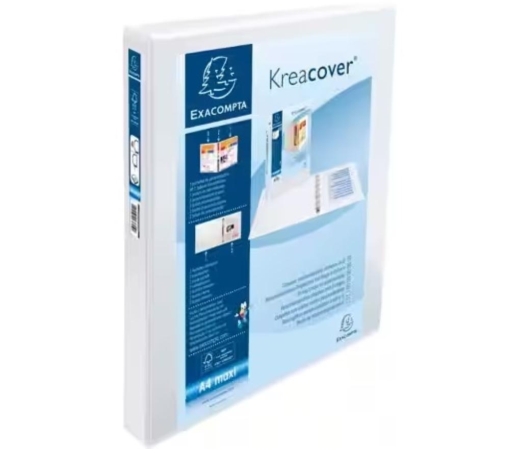 Ringmap Kreacover A4+ 4 ringen 30 mm rug 49 mm polypropyleen wit - Per stuk