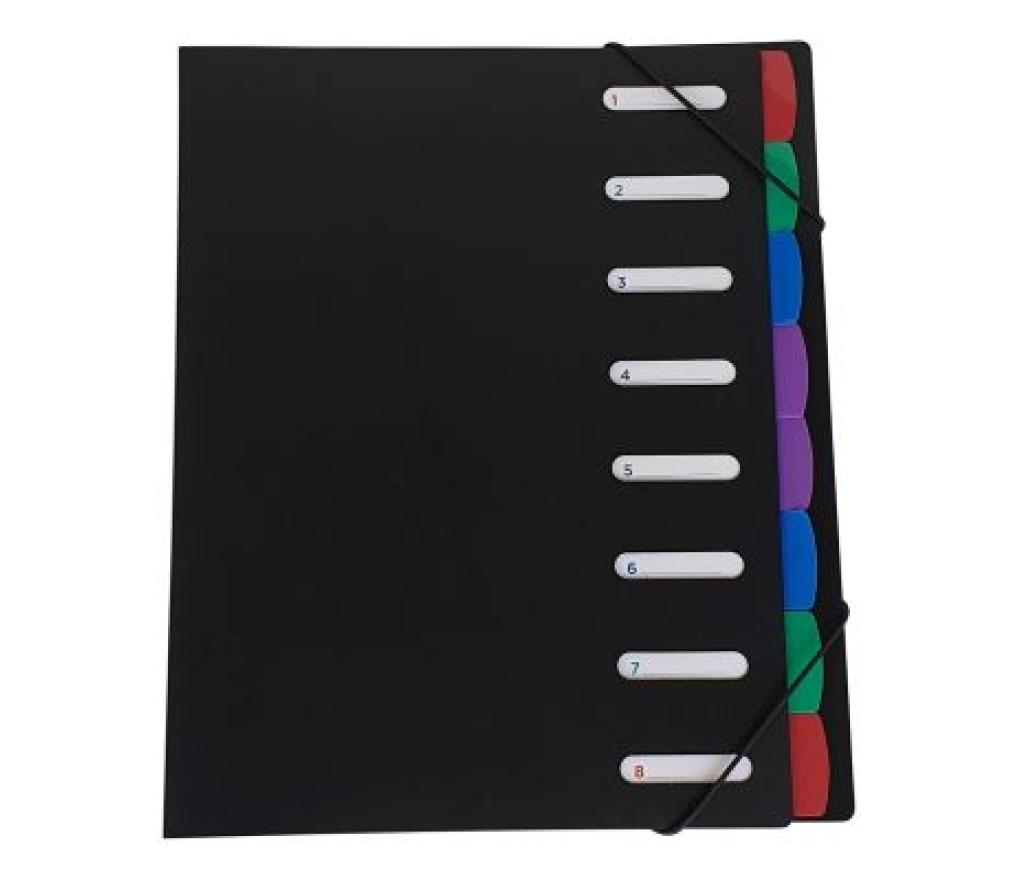 Voorordner A4 PP met 8 vakken met label 24 x 32 zwart - Per stuk