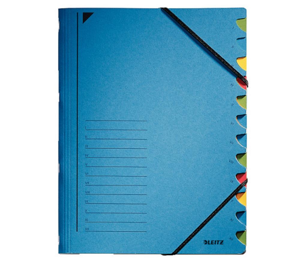Voorordner harmonika Leitz 3912 12 tabs karton elastiek blauw - Per stuk