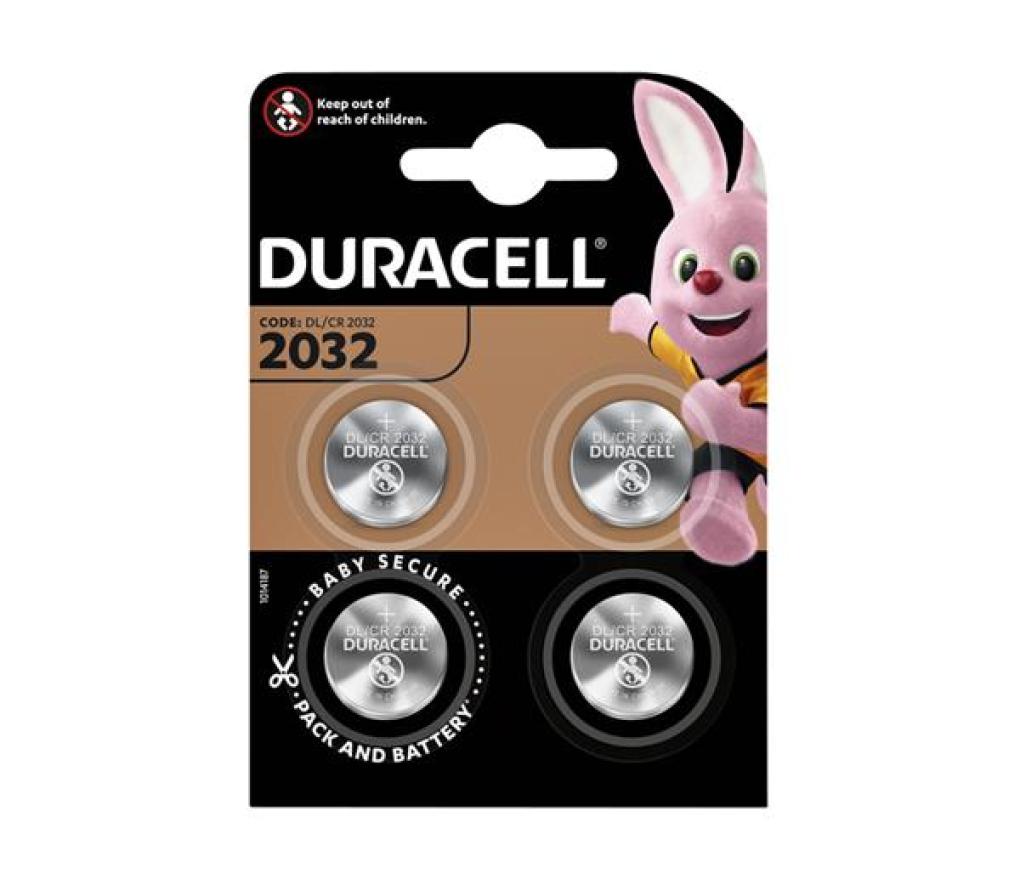 Batterij knoopcel Duracell CR2032 3V Lithium blister/4 - Per stuk