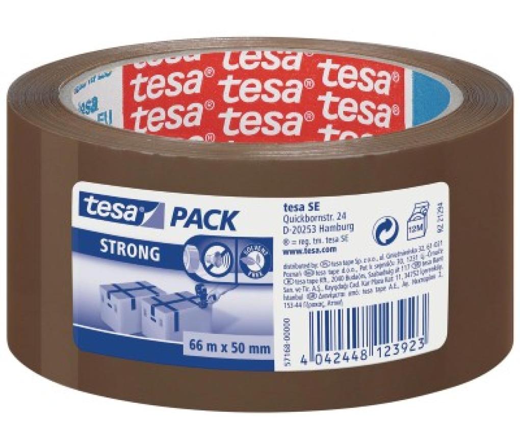 Kleefband verpakkingstape Tesa PP strong bruin 50 mm x 66 m 4024 - Per stuk