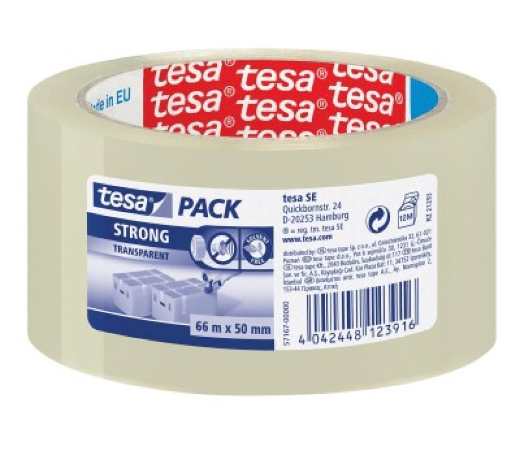 Kleefband verpakkingstape Tesa PP strong transparant 50 mm x 66 m 4024 - Per stuk