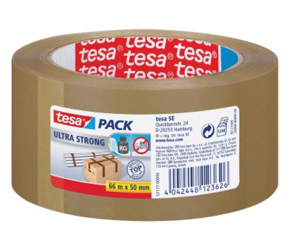 Kleefband verpakkingstape Tesa PVC ultra strong bruin 50 mm x 66 m 4124 - Per stuk