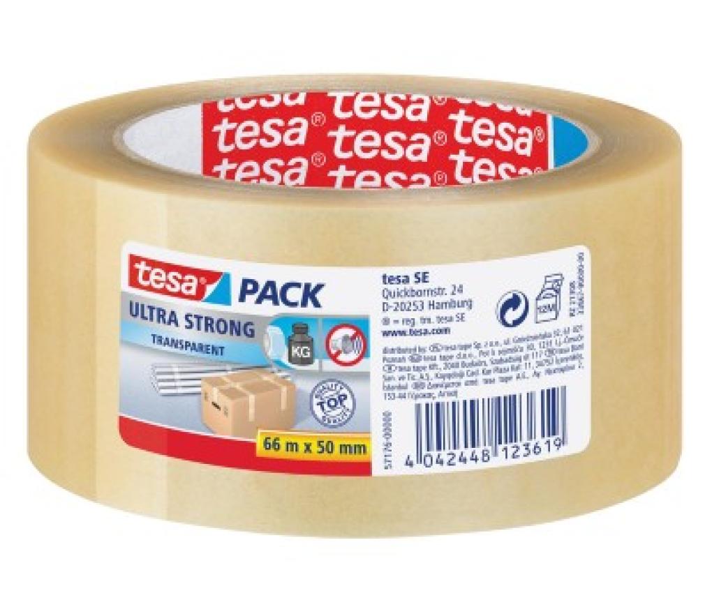 Kleefband verpakkingstape Tesa PVC ultra strong transparant 50 mm x 66 m 4124 - Per stuk