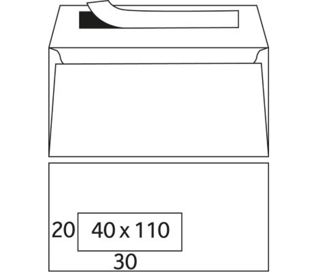 Omslag Amerikaans 114 x 229 mm 80 g met venster links zelfklevend met strip doos/500 - Per pak