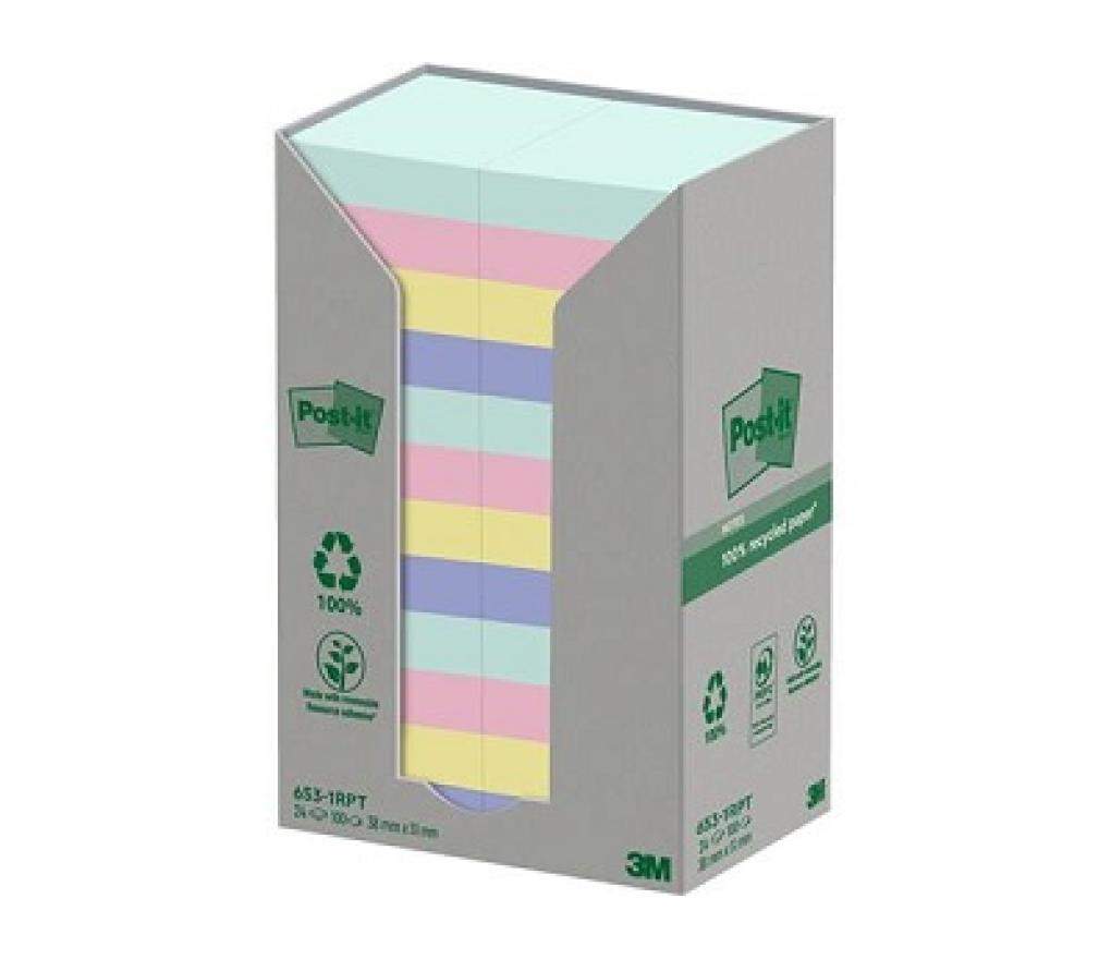 Post-it 3M gerecycleerd 38 x 51 mm nature pak/24 - Per pak
