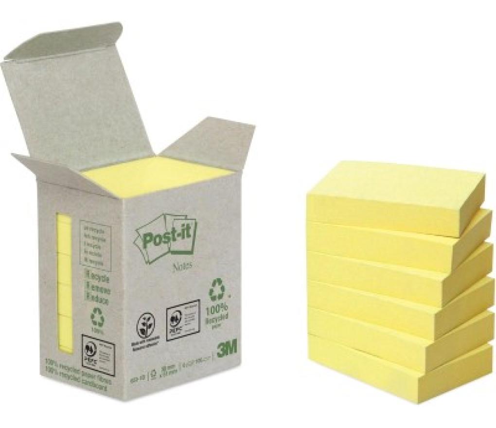 Post-it 3M gerecycleerd 653 38 x 51 mm geel pak/6 - Per pak