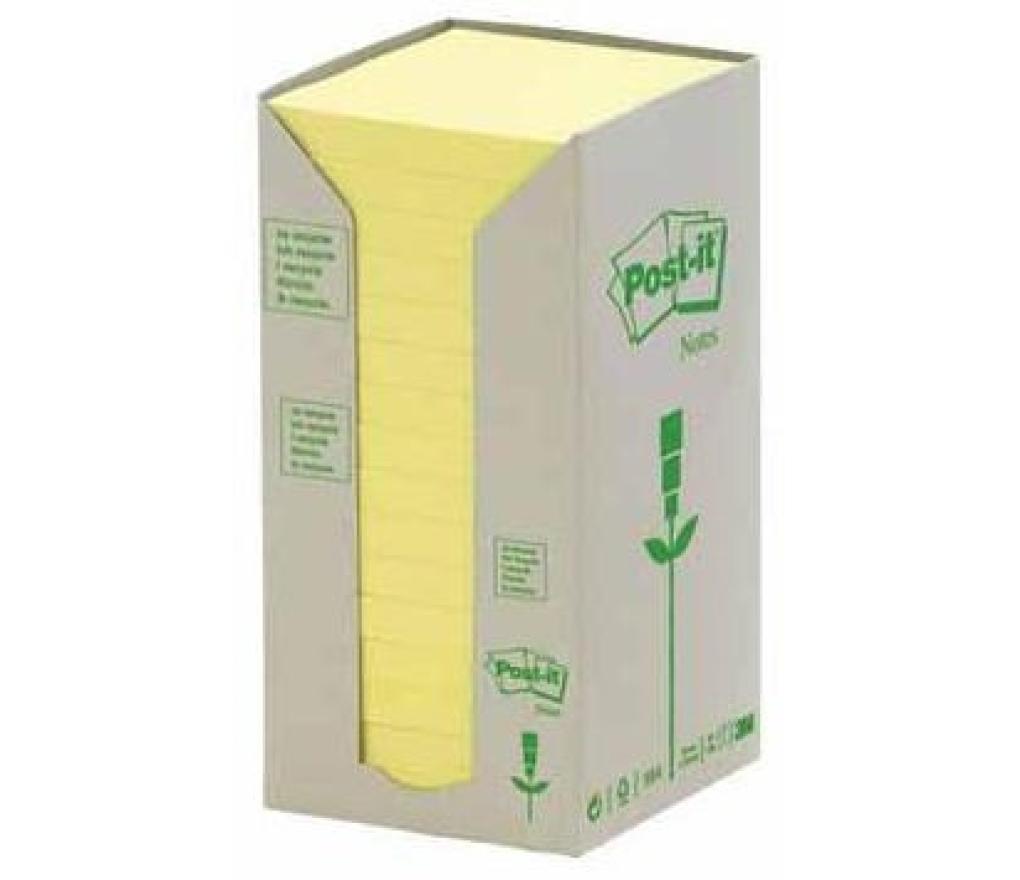Post-it 3M gerecycleerd 76 x 76 mm geel pak/16 - Per pak