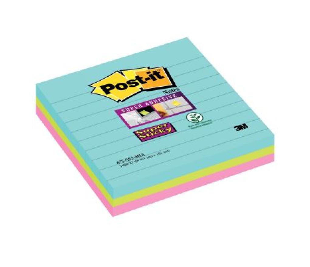 Post-it 3M Super Sticky 101 x 101 mm Cosmic assorti gelijnd pak/3 - Per pak