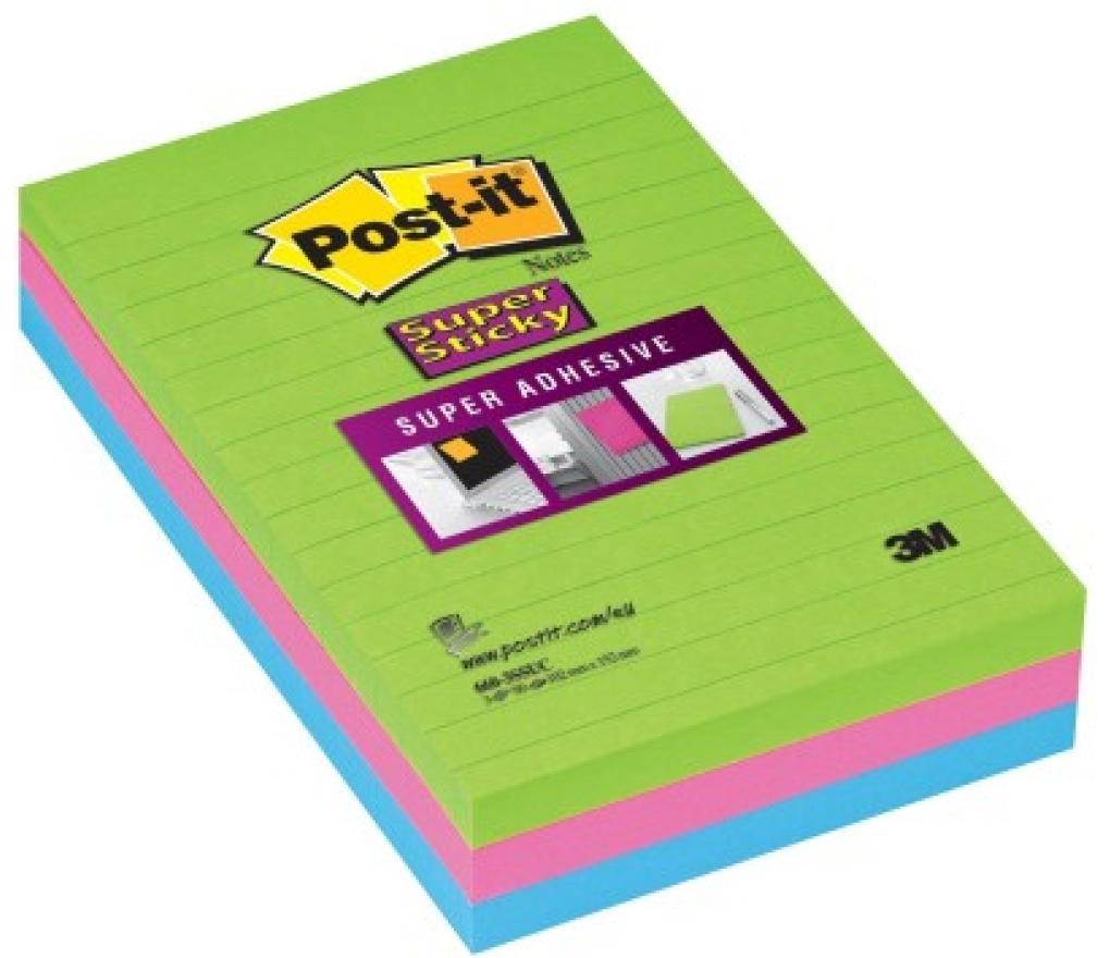 Post-it 3M Super Sticky 102 x 152 mm neon gelijnd pak/3 - Per pak