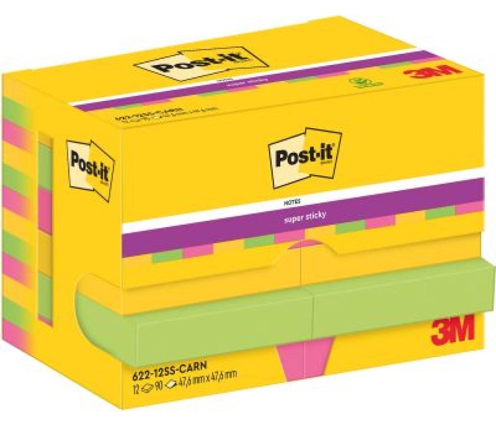 Post-it 3M Super Sticky 47,6 x 47,6 mm Carnival colors pak/12 - Per pak