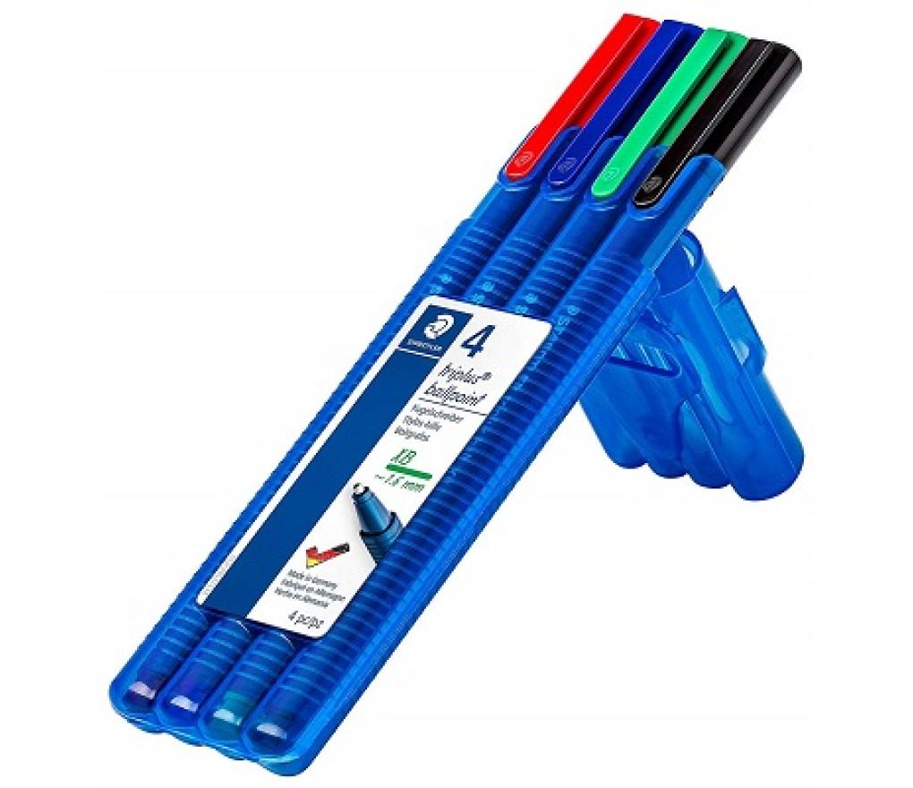 Kogelpen Staedtler triplus 437 XB extra breed box/4 kleuren - Per pak