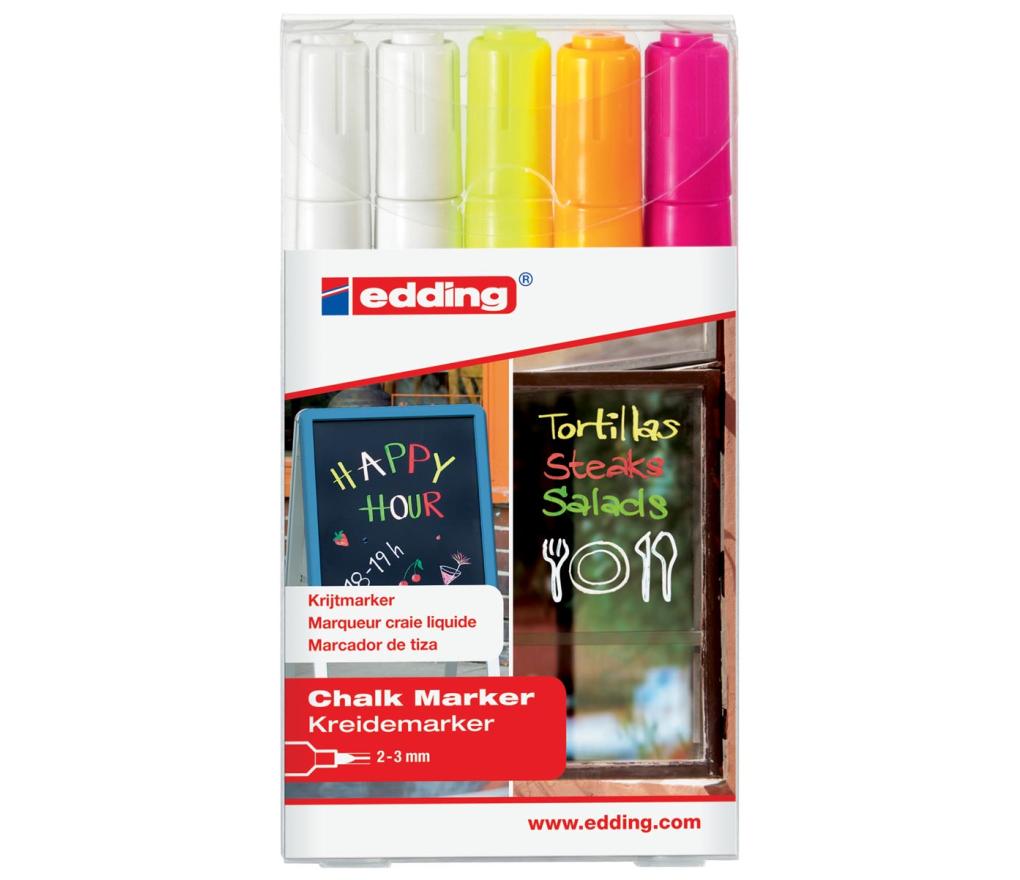 Krijtstift Edding window marker 4095 2-3 mm neon assorti set/5 - Per pak