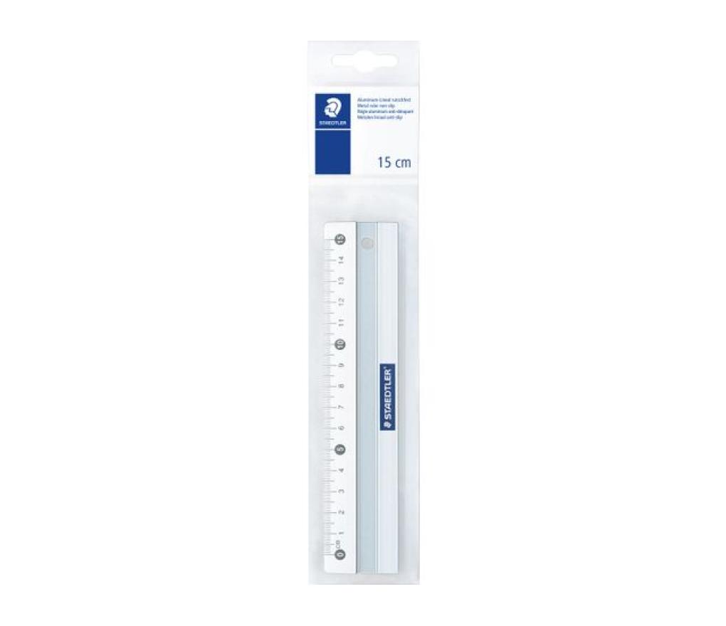 Lat 15 cm aluminium Staedtler antislip - Per stuk
