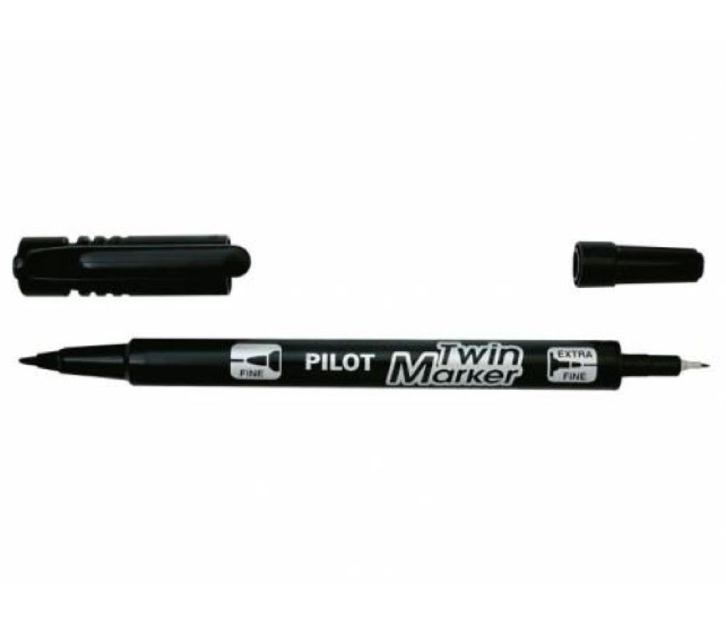 Permanent marker Pilot Twinmarker begreen zwart - Per stuk