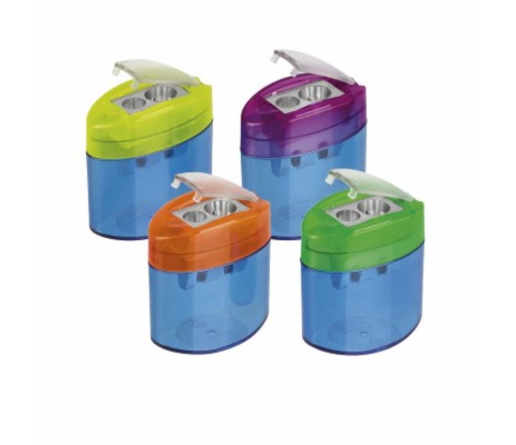 Potloodslijper M+R Neo light dubbel metaal met opvangbakje en klep - Per stuk