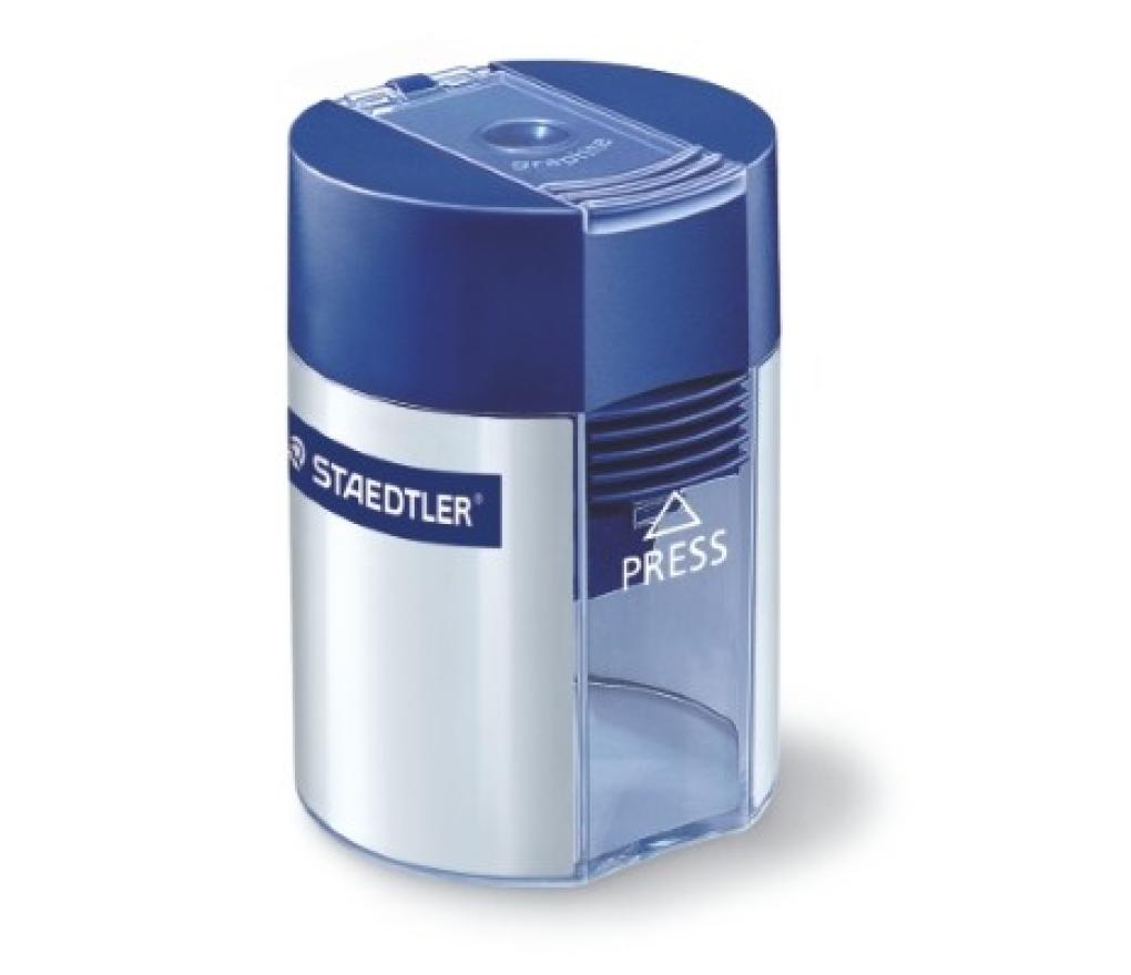 Potloodslijper Staedtler 511 enkel metaal blauw met opvangbakje - Per stuk