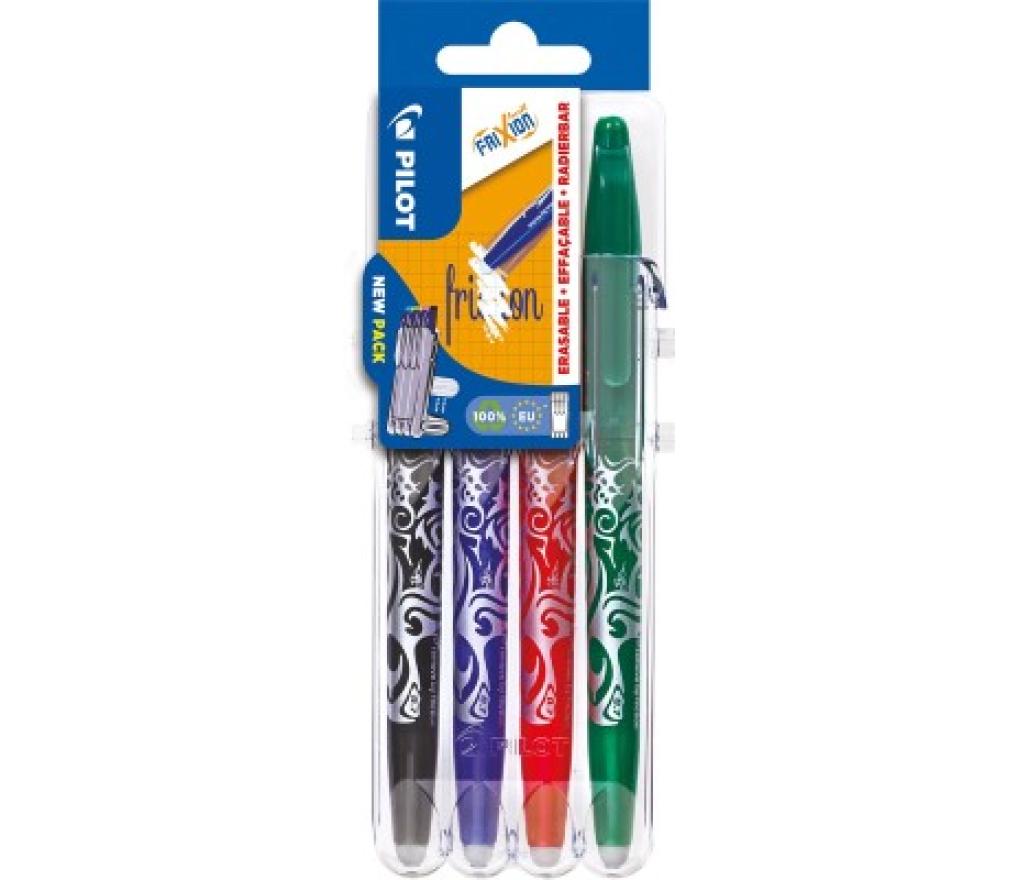 Roller Pilot Frixion 0,7 mm set2go zwart blauw rood groen set/4 - Per pak