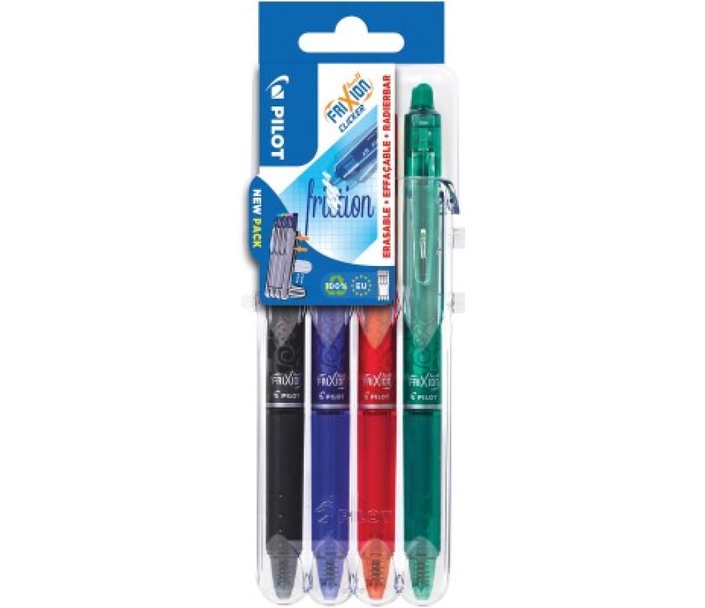 Roller Pilot Frixion Clicker 0,7 mm set2go zwart blauw rood groen set/4 - Per pak