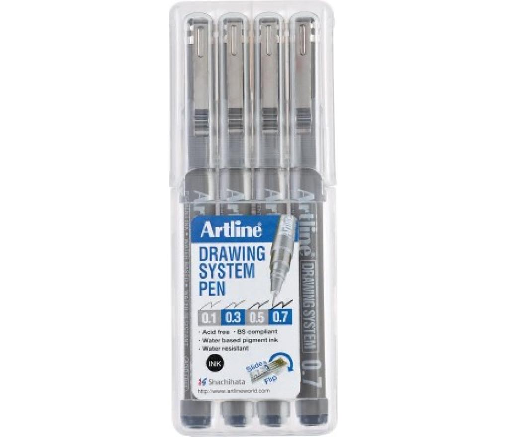 Viltstift Drawing pen Artline etui/4 (1/3/5/7) zwart - Per pak