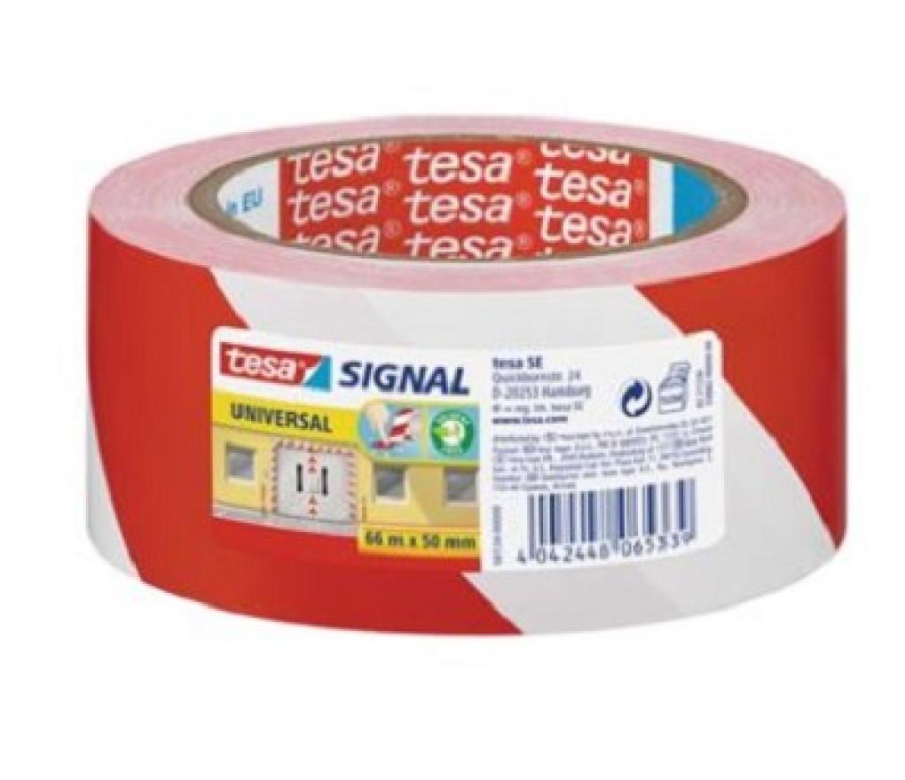 Signalisatietape Tesa rood/wit 50 mm x 66 m - Per pak